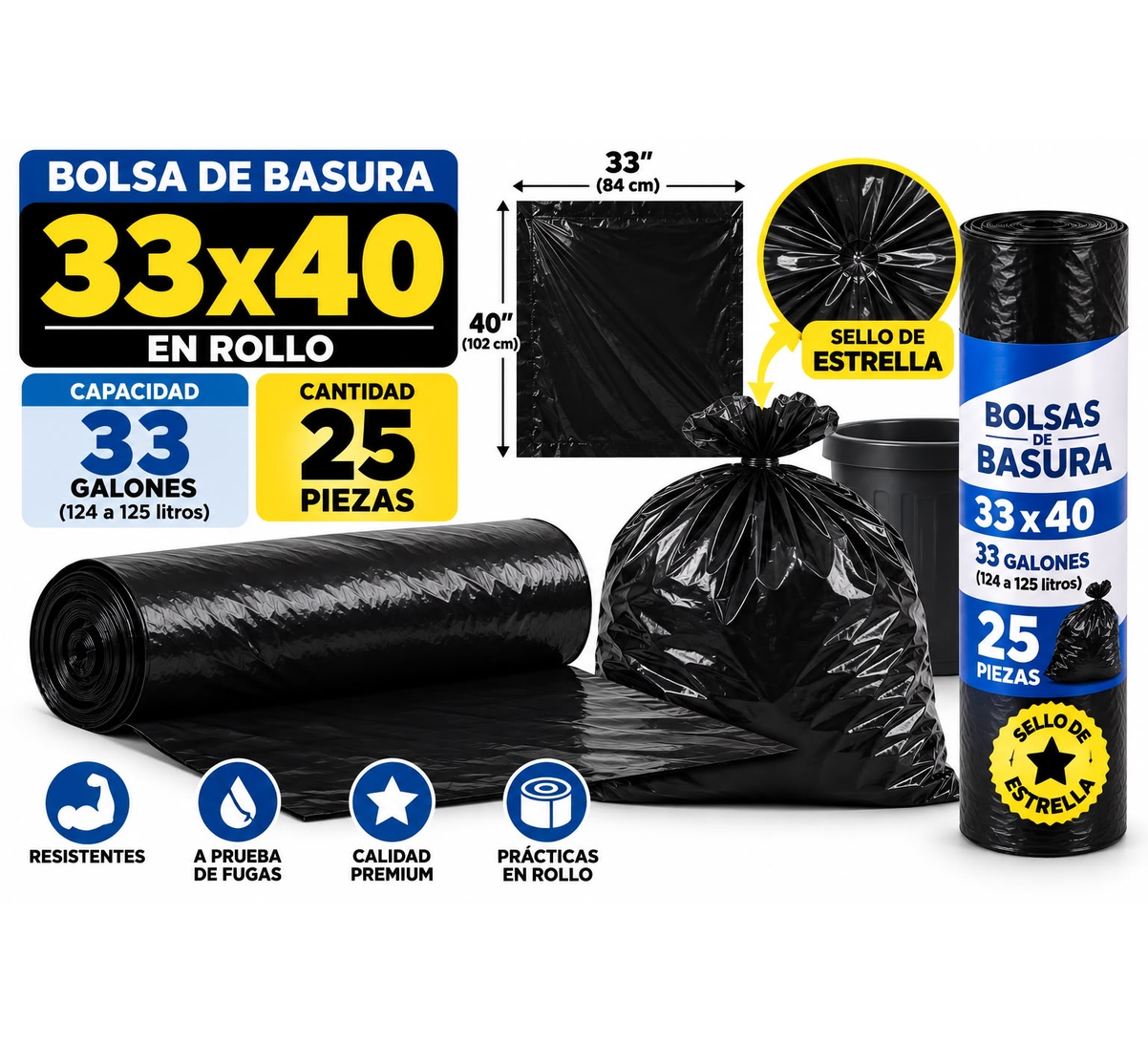 Bolsa 33 x40 por rollo con 25 piezas