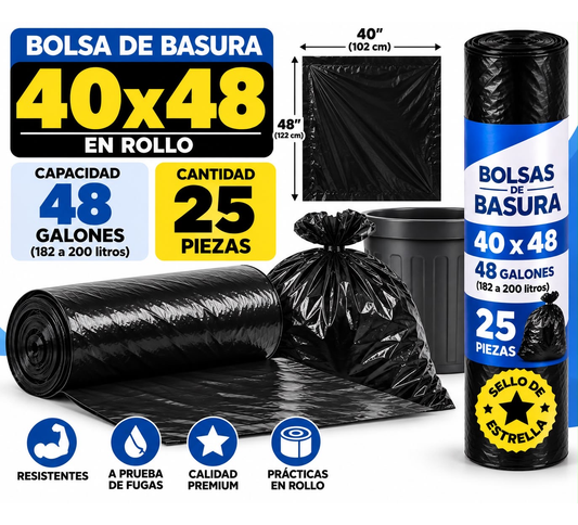 Bolsa 40 x48 por rollo con 25 piezas
