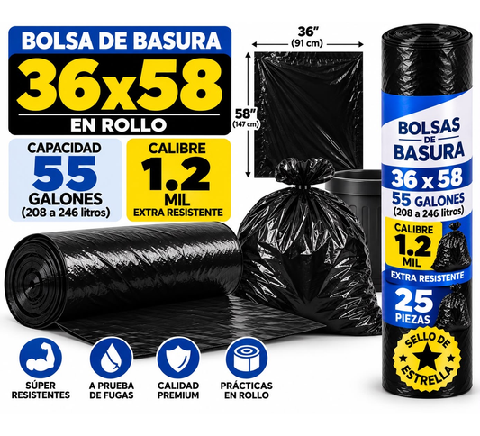 Bolsa 36 x 58 por rollo con 25 piezas