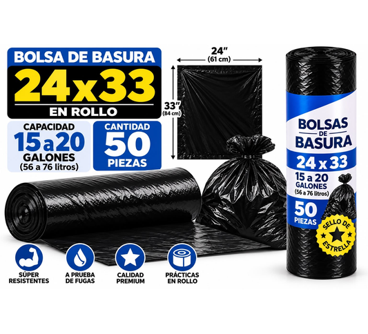 Bolsa 24 x 33 por rollo con 50 piezas
